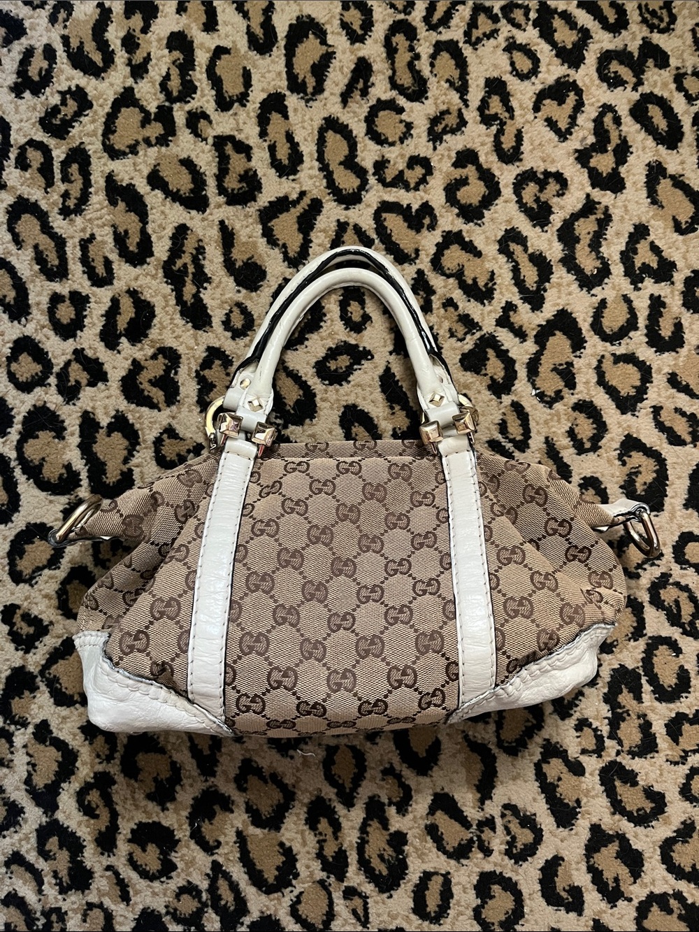 Gucci Beige Monogram Bag with Beige Trim and Gold Hardware
